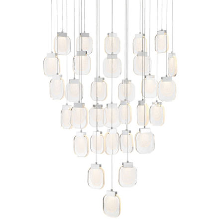 Eurofase Lighting Paget 39" Wide 3000K LED Round 31-Light Pendant Light with Piastra Glass Shades Chrome