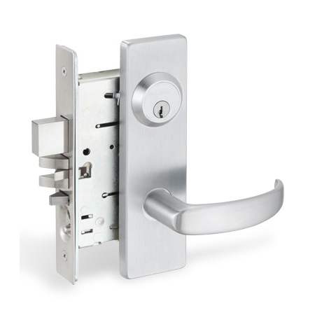 Falcon MA Series SFIC Office Keyed Entry Mortise Lock Set with Sutro Lever and Napa Rose Bright Chrome
