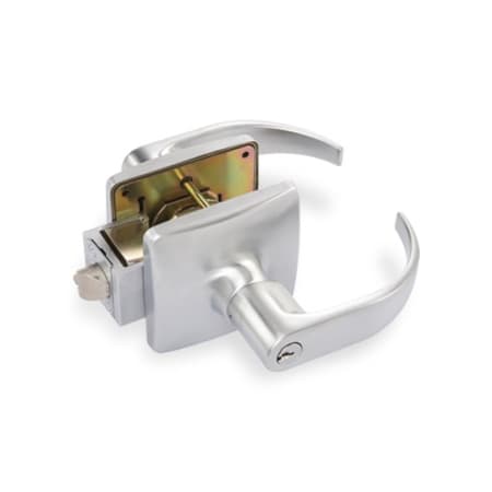 Falcon Dane Passage Door Lever Set with Square Rosette from RU Collection Satin Chrome