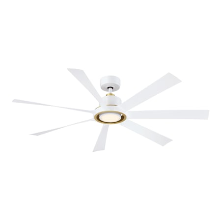 Fanimation Lenzi 60" 7 Blade Indoor / Outdoor Smart LED Ceiling Fan Matte White / Brushed Satin Brass