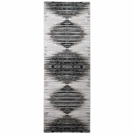 Feizy Micah 2-3/4' x 7-3/4' Polyester and Polypropylene Abstract Indoor Runner Black / Silver / Taupe