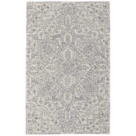 Feizy Belfort 10' x 14' Wool Botanical Indoor Rectangular Area Rug White / Gray
