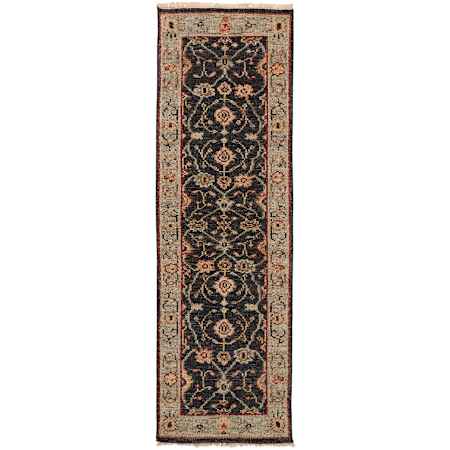 Feizy Carrington 2-1/2' x 8' Botanical Indoor Runner in Black / Gold / Gray Black / Gold / Gray