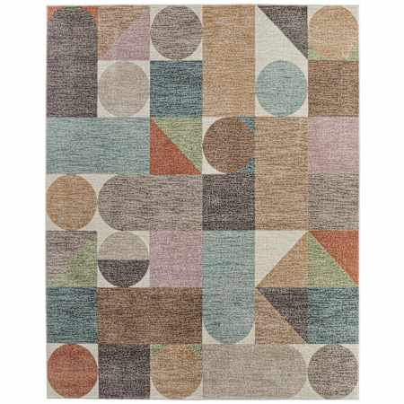 Feizy Eden 9' x 12' Geometric Indoor Rectangular Area Rug Ivory / Brown / Blue