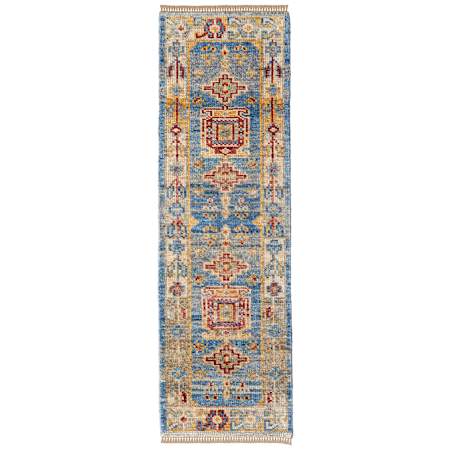 Feizy Fillmore 2-1/2' x 12' Geometric Indoor Runner Blue / Yellow / Red