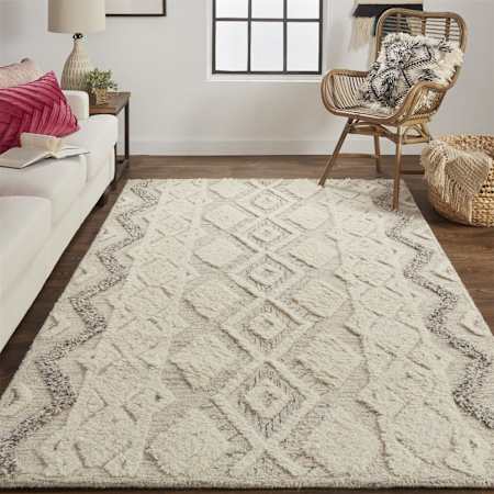 Feizy Trail 2' x 3' Cotton and Wool Hand Tufted Geometric and Trellis Farmhouse Throw Rug From the Dianne Collection Gray
