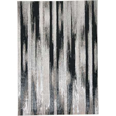 Feizy Maddox 1-3/4' x 2-3/4' Polyester Abstract Stripe Rectangular Throw Rug From the Owen Collection Coal / Silver