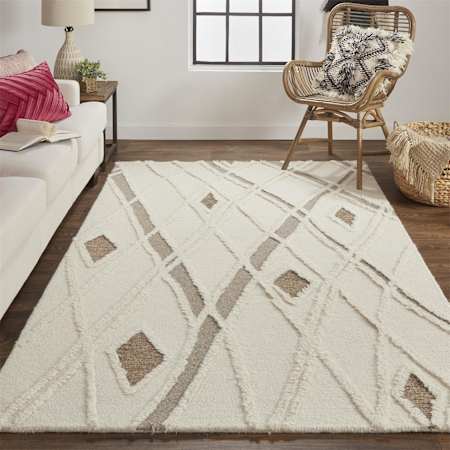 Feizy Path 2' x 3' Cotton and Wool Hand Tufted Abstract Farmhouse Rectangle Throw Rug From the Dianne Collection Ivory / Brown