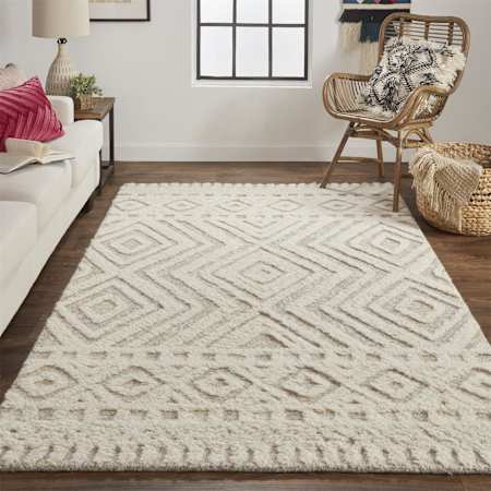 Feizy Haze 9' x 12' Cotton and Wool Hand Tufted Geometric High Low Pile Farmhouse Area Rug From the Dianne Collection Beige