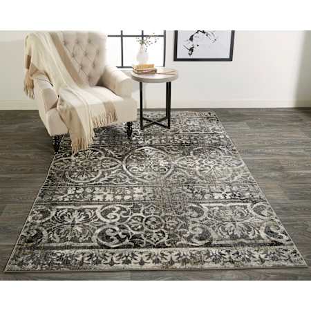 Feizy Glyph 6-1/2' x 9-1/2' Cotton and Jute Abstract and Transitional Rectangle Area Rug From the Bella Collection Charcoal / Ivory