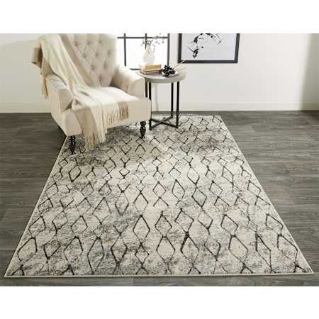 Feizy Chain 5-1/4' x 7-1/2' Cotton and Jute Farmhouse Trellis Rectangle Area Rug From the Bella Collection Sand / Charcoal