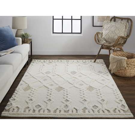 Feizy Serenity 8' x 10' Cotton and Wool Hand Tufted Geometric Farmhouse Area Rug From the Dianne Collection Ivory