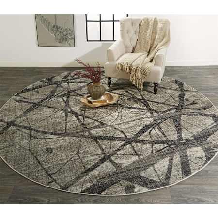 Feizy Splash 8-3/4' x 8-3/4' Cotton and Jute Vintage Abstract Round Area Rug From the Bella Collection Charcoal / Gray