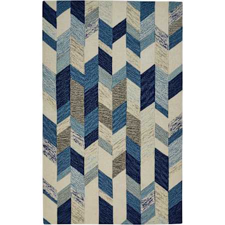 Feizy Belva 2' x 3' Wool Hand Tufted Chevron Rectangular Throw Rug From the Brunei Collection Navy / Ivory