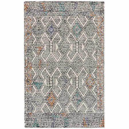 Feizy Belle 8' x 11' Wool Hand Tufted Geometric Rectangular Farmhouse Area Rug From the Brunei Collection Coal / Tangerine