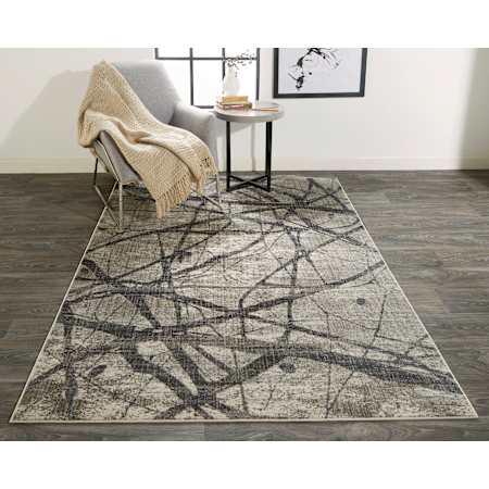 Feizy Splash 4-1/4' x 6-1/4' Cotton and Jute Vintage Abstract Area Rug From the Bella Collection Charcoal / Gray