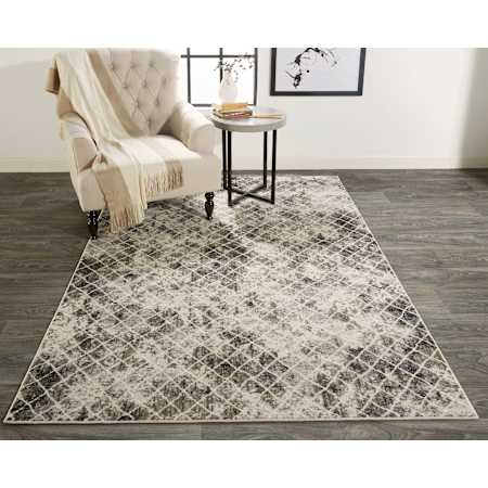 Feizy Screen 5-1/4' x 7-1/2' Cotton and Jute Trellis Rectangle Area Rug From the Bella Collection Sand / Ivory
