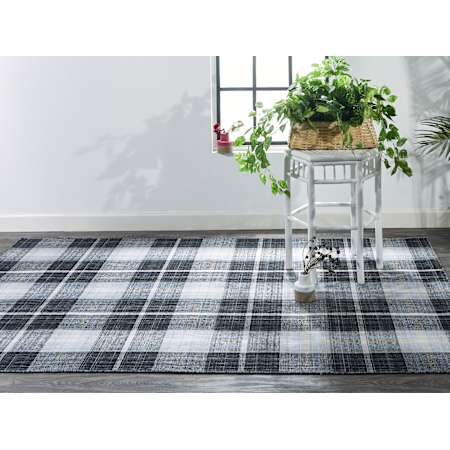 Feizy Color Farmhouse Plaid 8' x 10' Hand Woven Indoor / Outdoor Area Rug From the Lagatha Collection Blue / Black
