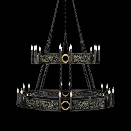 Fine Art Handcrafted Lighting Mirage 24 Light 50" Wide Taper Candle Style Chandelier Black Iron / Brass / Black Knight