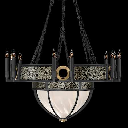 Fine Art Handcrafted Lighting Mirage 15 Light 36" Wide Taper Candle Style Chandelier Black Iron / Brass / Black Knight