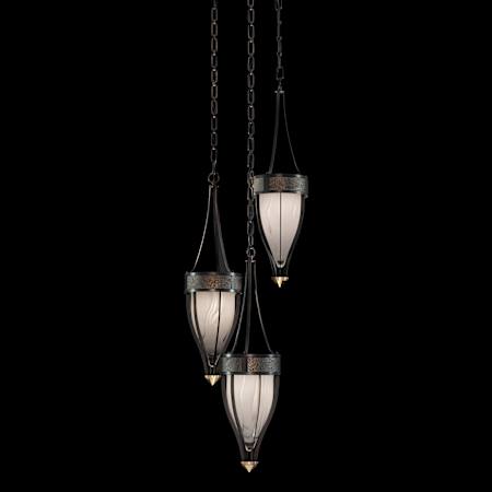 Fine Art Handcrafted Lighting Mirage 3 Light 18" Wide Multi Light Pendant Black Iron / Brass / Black Knight