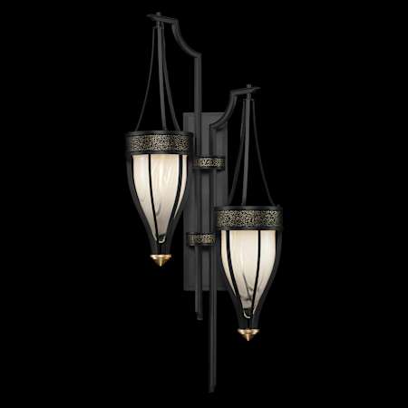 Fine Art Handcrafted Lighting Mirage 2 Light 42" Tall LED Wall Sconce Black Iron / Brass / Black Knight