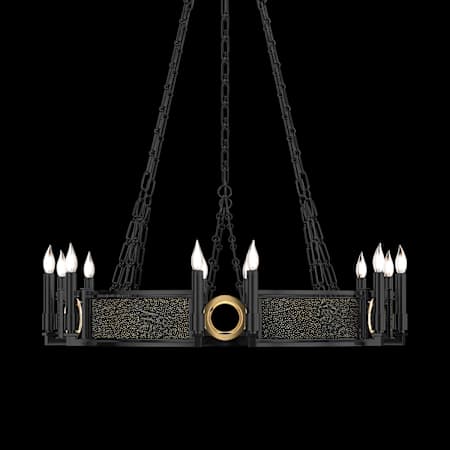 Fine Art Handcrafted Lighting Mirage 12 Light 36" Wide Taper Candle Style Chandelier Black Iron / Brass / Black Knight