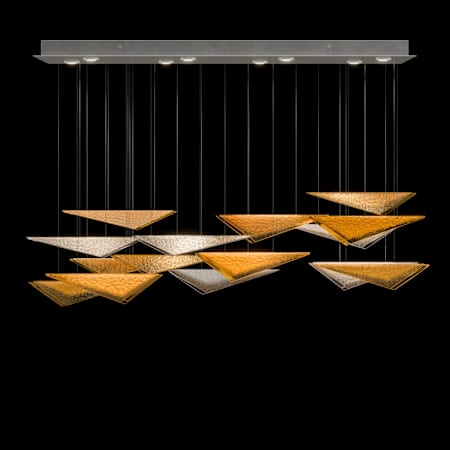 Fine Art Handcrafted Lighting Volo 8 Light 58" Wide LED Abstract Linear Pendant Silver / Amber Hammered