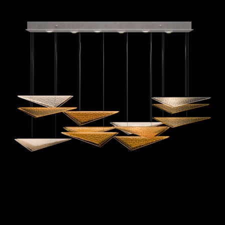 Fine Art Handcrafted Lighting Volo 6 Light 58" Wide LED Abstract Linear Pendant Silver / Amber Hammered