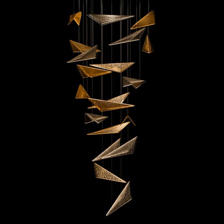 Fine Art Handcrafted Lighting Volo 8 Light 36" Wide x 52" Tall LED Abstract Multi Light Pendant Silver / Amber Hammered