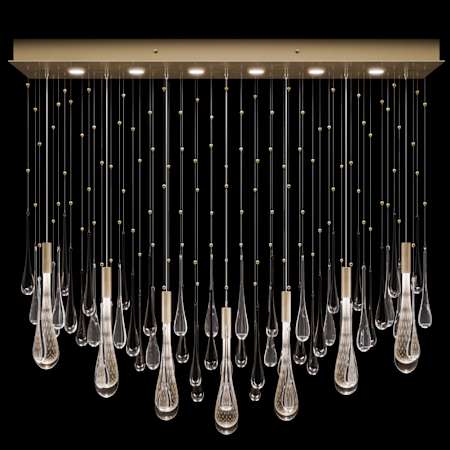Fine Art Handcrafted Lighting Rain 13 Light 51" Wide LED Suspension Linear Pendant Ombre Bronze / Gold Glass