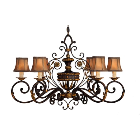 Fine Art Handcrafted Lighting Castile Six-Light Single-Tier Chandelier with Hand-Sewn Silk Shades and Braided Shade Trim Antiqued Iron with Gold Leaf