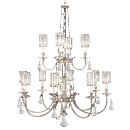 Fine Art Handcrafted Lighting Eaton Place Silver Twelve-Light Two-Tier Chandelier with Channel-Set Crystal Diffusers and Crystal Accents Muted Silver Leaf