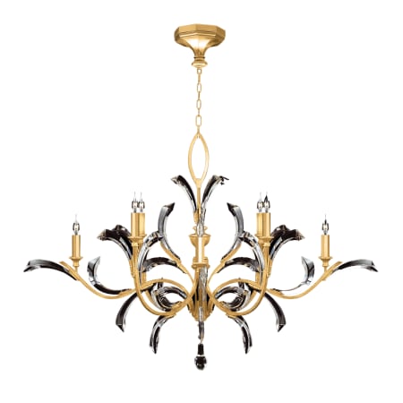 Fine Art Handcrafted Lighting Beveled Arcs 57" Round Chandelier with Arcing Beveled Crystal Gold Leaf