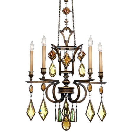 Fine Art Handcrafted Lighting Encased Gems Five-Light Single-Tier Chandelier with Multi-Color Crystal Accents Bronze Patina with Multicolor Crystal