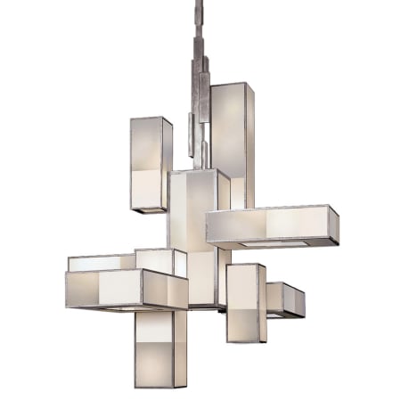 Fine Art Handcrafted Lighting Perspectives Silver Twelve-Light Single Tier Chandelier with Multi-Tonal White Crepe Shades Muted Silver Leaf