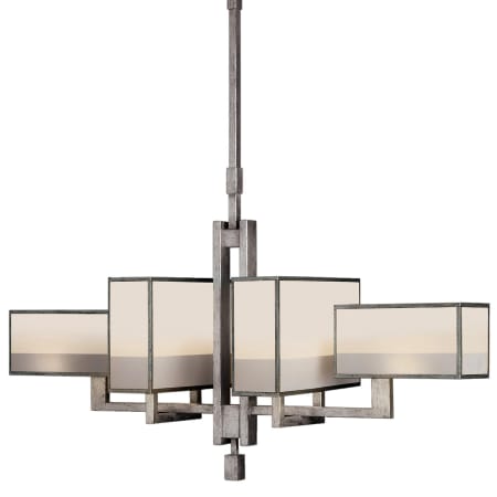 Fine Art Handcrafted Lighting Perspectives Silver Six-Light Single-Tier Linear Chandelier with Multi-Tonal White Crepe Shades Muted Silver Leaf