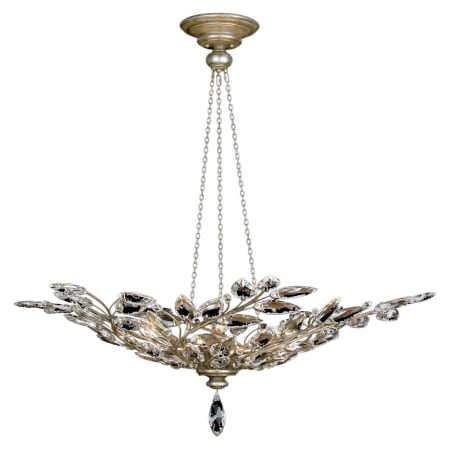 Fine Art Handcrafted Lighting Crystal Laurel Six-Light Foyer Pendant with Bold-Cut Stylized Crystal Leaves Antiqued Warm Silver Leaf