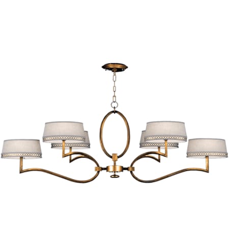 Fine Art Handcrafted Lighting Allegretto Gold Six-Light 2 Tier Chandelier with White Textured Linen Shades Burnished Gold Leaf