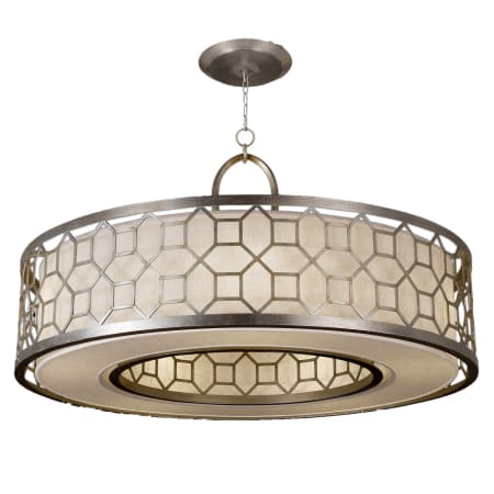 Fine Art Handcrafted Lighting Allegretto Silver 48" Diameter Five-Light Drum Pendant with White Textured Linen Shade Silver Leaf