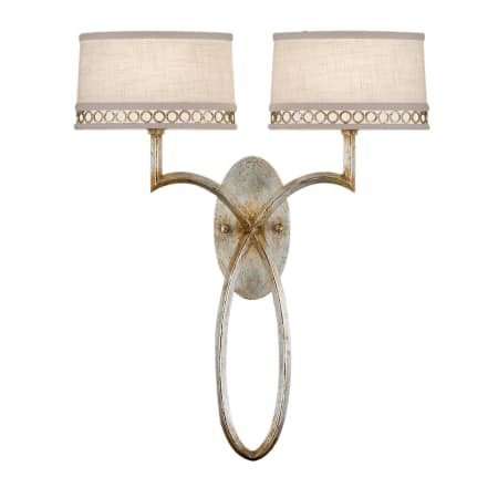 Fine Art Handcrafted Lighting Allegretto Silver Two-Light Wall Sconce with White Textured Linen Shades Silver Leaf