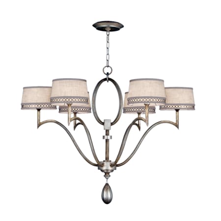 Fine Art Handcrafted Lighting Allegretto Silver Six-Light Single-Tier Chandelier with White Textured Linen Shades Silver Leaf