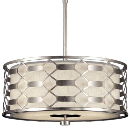Fine Art Handcrafted Lighting Allegretto Silver 24" Diameter Three-Light Drum Pendant with White Textured Linen Shade Silver Leaf