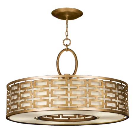 Fine Art Handcrafted Lighting Allegretto Gold 40" Diameter Five-Light Drum Pendant with White Textured Linen Shade Burnished Gold Leaf