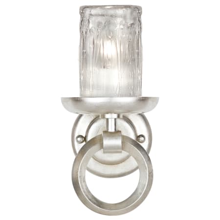 Fine Art Handcrafted Lighting Liaison Single-Light Wall Sconce with Bold Metal Accents and Hand-Blown Glass Shade Platinized Silver Leaf
