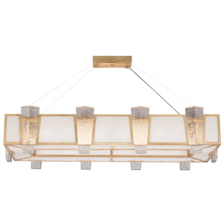 Fine Art Handcrafted Lighting Crownstone 16 Light 52" Wide Linear Chandelier with Linen Shade Gold Toned Silver Leaf