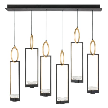 Fine Art Handcrafted Lighting Delphi 6 Light 48" Wide LED Linear Pendant Hand Rubbed Black Iron / Gold Leaf