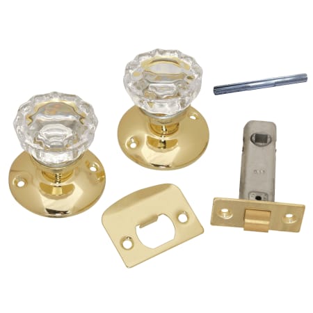 First Watch 2-3/8" Backset Glass Passage Door Knobset with Latch and Rosettes Polished Brass