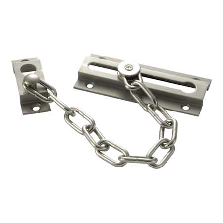 First Watch Solid Brass and Steel Chain Door Guard Featuring Ventilation Opening Satin Nickel