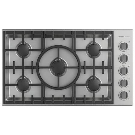 Fisher and Paykel 36 Inch Wide 5 Burner Natural Gas Cooktop with Top Mounted Knobs Stainless Steel